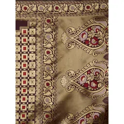 Mitera Brown & Gold-Coloured Silk Blend Woven Design Kanjeevaram Saree image 3