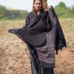 Chidiyaa Black WWB Liquid Grace Block Printed Dupatta-picture-28