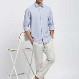 Peter England Casuals Pinstripes Striped Spread Collar Slim Fit Pure Cotton Casual Shirt image 5