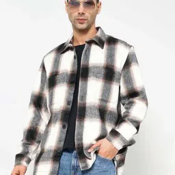 celio* Ecru Loose Fit Check Oversized Shirt-image-5