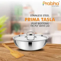 Prabha Stainless Steel Silver Prima Tasla with Flat Bottom, Included Lid, Tasla, 22cm, 2.2 L image 4