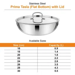 Prabha Stainless Steel Silver Prima Tasla with Flat Bottom, Included Lid, Tasla, 24cm, 2.8 L image 5