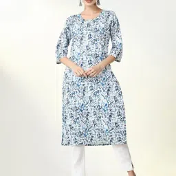 SHOWOFF Blue Cotton Printed 3/4th sleeve Kurta-image-37