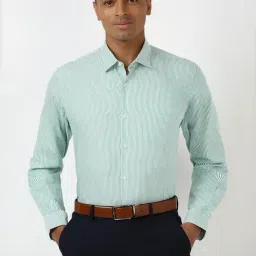 Peter England Green Cotton Slim Fit Striped Shirt-picture-27