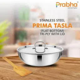 Prabha Stainless Steel Silver Prima Tasla with Flat Bottom, Included Lid, Tasla, 24cm, 2.8 L image 3
