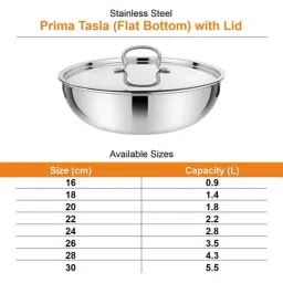Prabha Stainless Steel Silver Prima Tasla with Flat Bottom, Included Lid, Tasla, 22cm, 2.2 L image 5