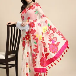 Silk Land Floral Phulkari Pure Cotton Jamdani Saree-picture-22