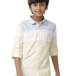 UNDER FOURTEEN ONLY Boys Spread Collar Horizontal Striped Cotton Casual Shirt-image-12