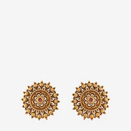 Kushal's Fashion Jewellery Gold-Plated Stone Studded Spherical Antique Studs image 2