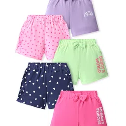 Doodle Poodle 100% Cotton Knit Above Knee Length Shorts Heart Print Pack of 5 - Multicolor-image-44