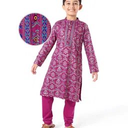 EARTHY TOUCH Single Jersey Knit Full Sleeves Floral Printed Kurta Pyjama Set - Purple-picture-16