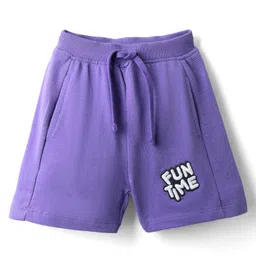 Babyhug Terry Cotton Knit Knee Length Solid Coloured Shorts With Embroidery Detailing - Purple-picture-15