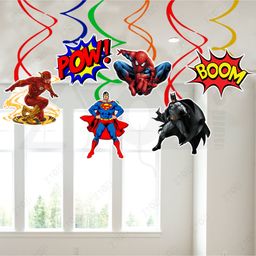 Zyozi Superhero Theme Birthday Decorations Hanging Swirls, MultiColor - Pack Of 6-picture-21