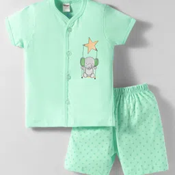 Tango Single Jersey Knit Half Sleeves Shorts Night Suit With Elephant & Star Print - Green image 1