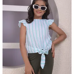 CRIMSOUNE CLUB Lyocell Woven Cap Sleeves Striped Top - Blue image 1