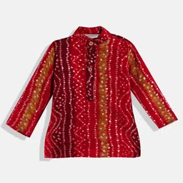 READIPRINT Fashion Full Sleeves Seamless Bandhej Swirl Designed Colour Gradient Kurta With Pyjama - Red image 3