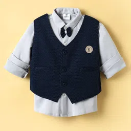 Mini Taurus Sinker Knit Full Sleeves 3 Piece Party Suit With Textured Print - Charcoal Grey image 2