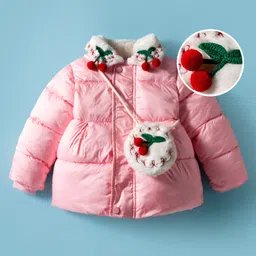 Mark & Mia Full Sleeves Padded Jacket With Cherry Applique & Sling Bag - Pink image 2