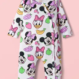 Babyoye Disney Interlock Knit Full Sleeves Rompers with Minnie & Friends Graphics Pack of 2 - White & Neon Green image 2