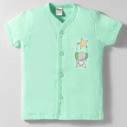 Tango Single Jersey Knit Half Sleeves Shorts Night Suit With Elephant & Star Print - Green image 2