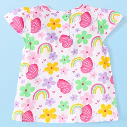 Babyhug Cotton Knit Cap Sleeves T-Shirts with Hearts & Butterfly Print Pack of 3 - Pink Lavender & White image 3