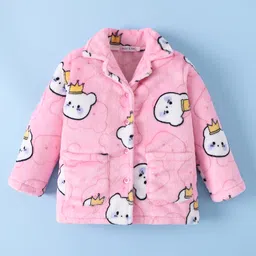 Mark & Mia Full Sleeves Winter Wear Co-ords Night Suit With Bunny Print - Pink image 3