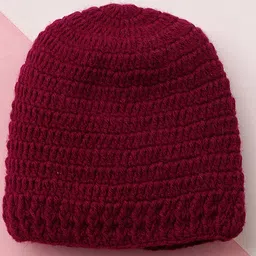 MayRa Knits Hand Knitted Woven Pack Of 2 Baby Animals Face Designed Crochet Caps - Magenta & Cream - Circumference 41 Cm image 3