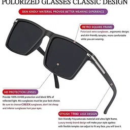 Being Better Unisex Black Lens & Black Rectangle Sunglasses with image 3