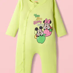 Babyoye Disney Interlock Knit Full Sleeves Rompers with Minnie & Friends Graphics Pack of 2 - White & Neon Green image 4