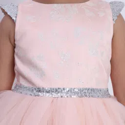 Toy Balloon Kids Net Woven Cap Sleeves Floral Embroidered Sequins Embellished High Low Dress - Peach image 5