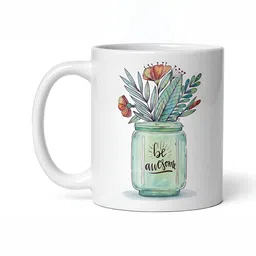 Mr UVD White & Green Floral Printed Ceramic Glossy Mugs 350 ML image 2