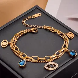 Zabby Allen Stainless Steel Rose Gold-Plated Cubic Zirconia Studded Bracelet With Charms-picture-16