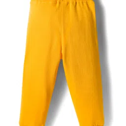 Babyhug Terry Knit Full Sleeves T-Shirt & Joggers Set with Stripes Roar Text Print & Tiger Applique - White & Yellow image 5