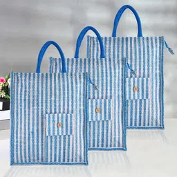 Kuber Industries Set Of 3 Striped Shopper Jute Tote Bags image 1