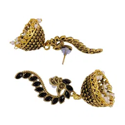 Crunchy Fashion Black Gold-Plated Dome Shaped Jhumkas Earrings image 3