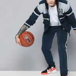 HRX by Hrithik Roshan Men Navy blue & Grey Colourblocked Bio-Wash BasketBall Tracksuit image 3