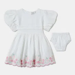 R&B Kids White Embroidery Regular Fit Dress With Bloomers image 1