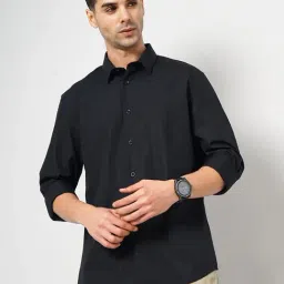 celio* Black Slim Fit Cotton Shirt-image-48