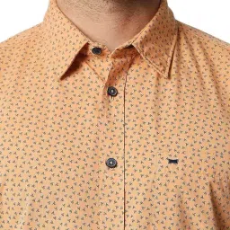 Basics Orange Cotton Slim Fit Printed Shirt image 5