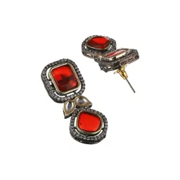 Saraf RS Jewellery Oxidised Red Ruby Statement Earrings image 4
