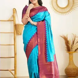 Anjaneya Sarees Aqua Blue Silk Woven Saree With Unstitched Blouse-picture-12
