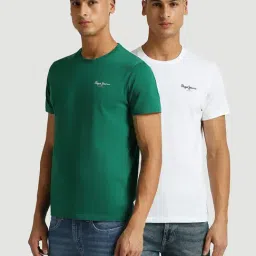 Pepe Jeans Green & White Cotton Slim Fit T-Shirt Pack Of - 2-picture-14