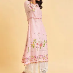 W Pink Printed A Line Kurta image 4