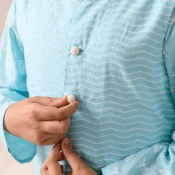 Pspeaches Boys Blue Cotton Regular Fit Printed Kurta Set image 4