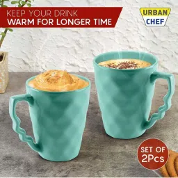 Urban Chef Blue Ceramic Prism Microwave Safe Coffee Mug With Handle (0.225 L) - Set of 2 image 4