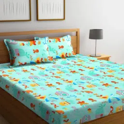 Klotthe Printed Green 210 TC Cotton King Bedsheet with 2 Pillow Covers-picture-12