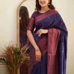Anjaneya Sarees Navy Silk Woven Saree With Unstitched Blouse image 3