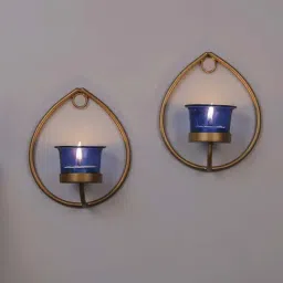 Homesake 'Easter' Blue & Golden Metal Wall Candle Holder With Tea Light Candle - Set of 2-picture-16