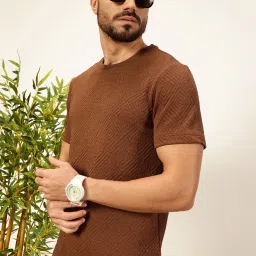 Thomas Scott Coffee Poly-Elastine Blend Regular Fit Self Design Shirts image 4