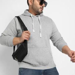 Instafab Plus Grey Cotton Regular fit Plus Size Hooded Sweatshirt-picture-32